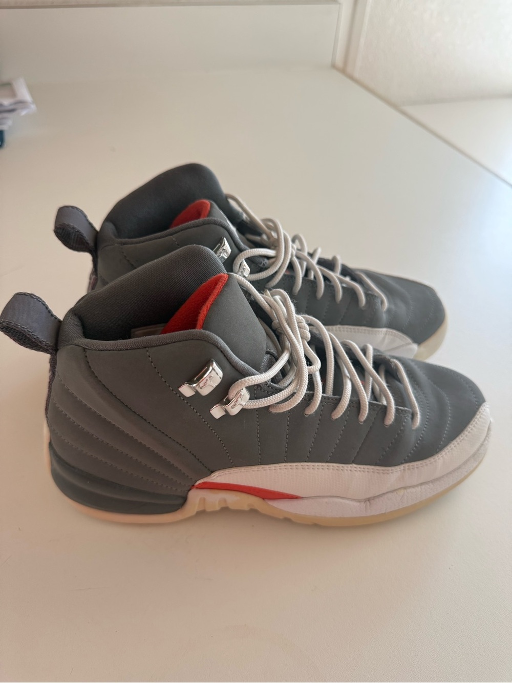 Jordan Kids Gray, White and Red High-Top Sneakers